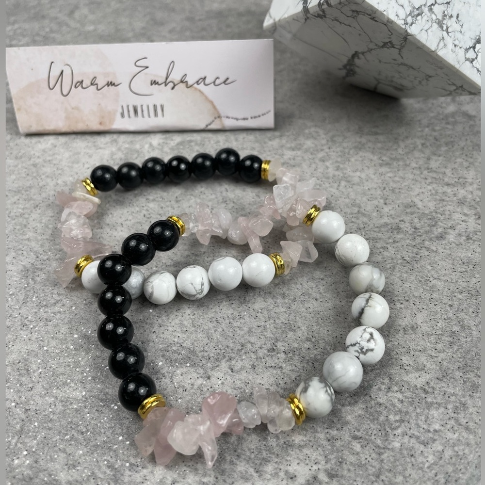 Love and Patience Bracelet with Howlite, Rose Quartz and Black Obsidian